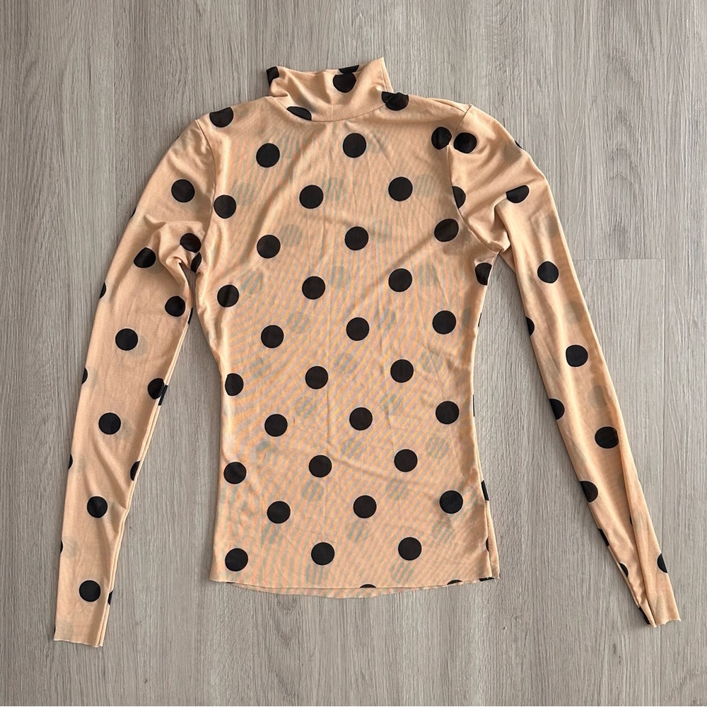 NWOT AFRM Mock Neck Polka Dot Mesh Top, Size XS